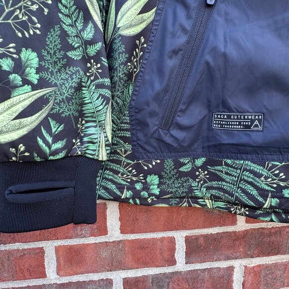 Saga Outerwear Saga Tech Hooded Pullover Adult Large Black Green Leaf Print - Picture 4 of 13